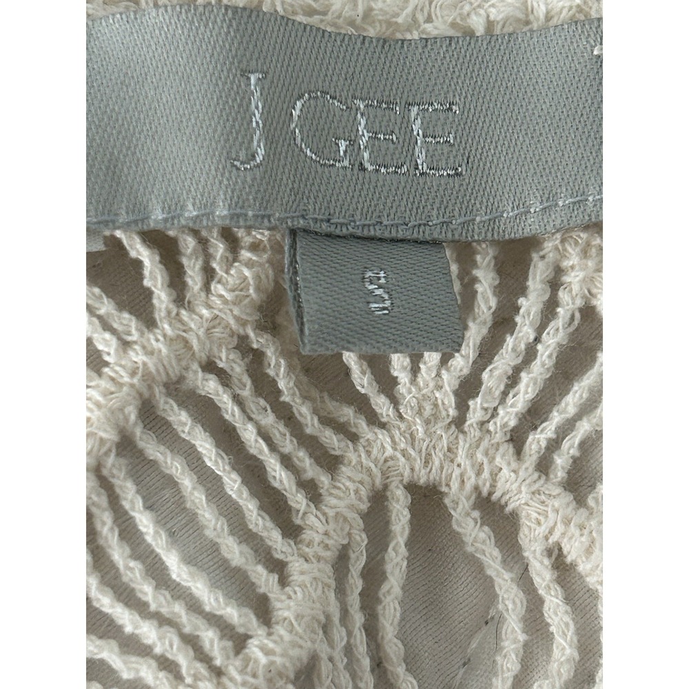 J Gee Crochet Lace Cardigan Top Ivory Button Front Scallop Trim Size Small - Picture 3 of 9